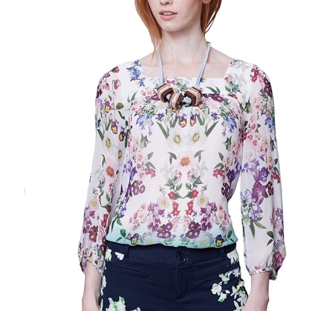 Anthropologie Sheer Silk Floral Blouse